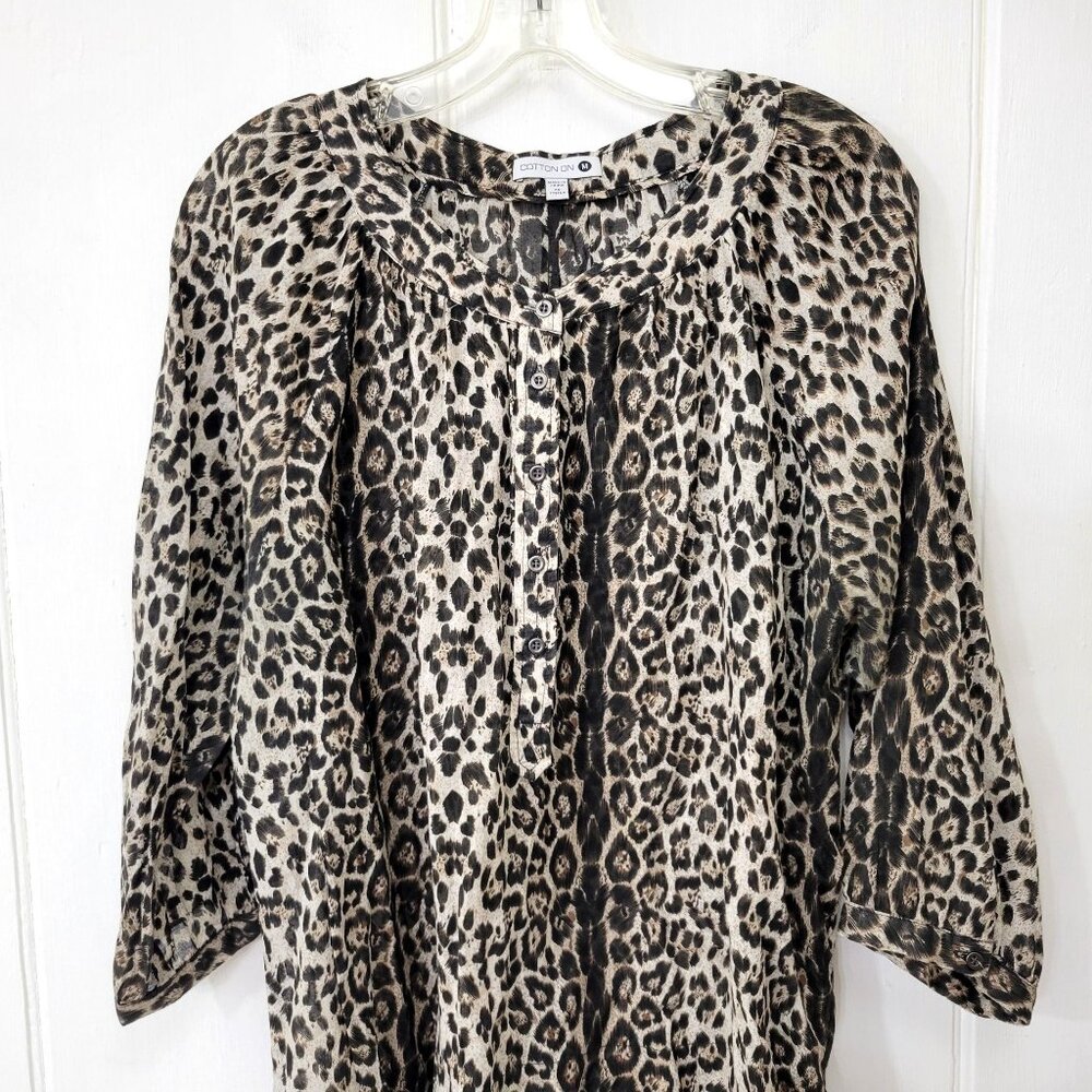 Cotton On Animal Print Leopard Print Peasant Blouse - Picture 2 of 4